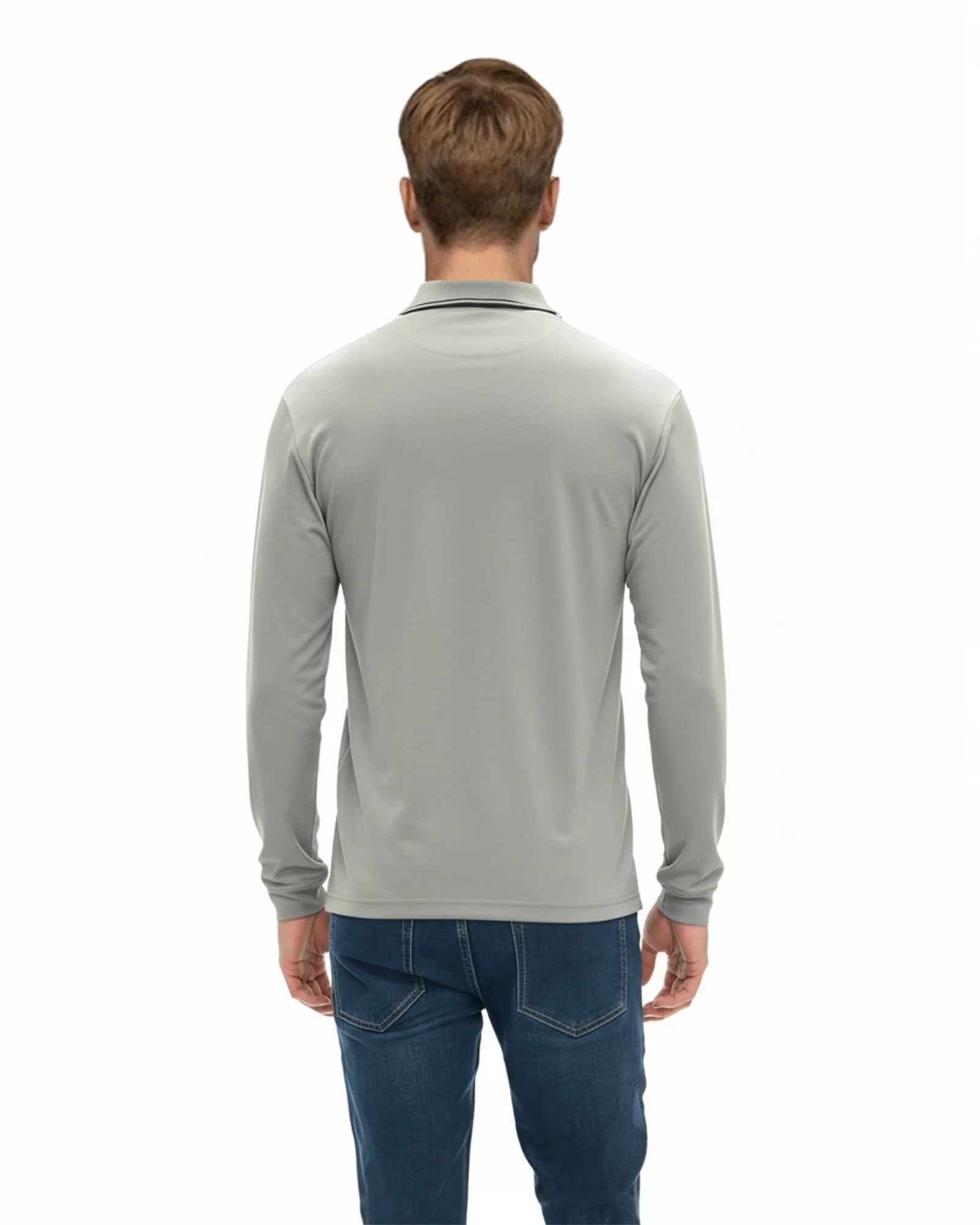 Luxe Long Sleeve Polo - Grey - Image 4
