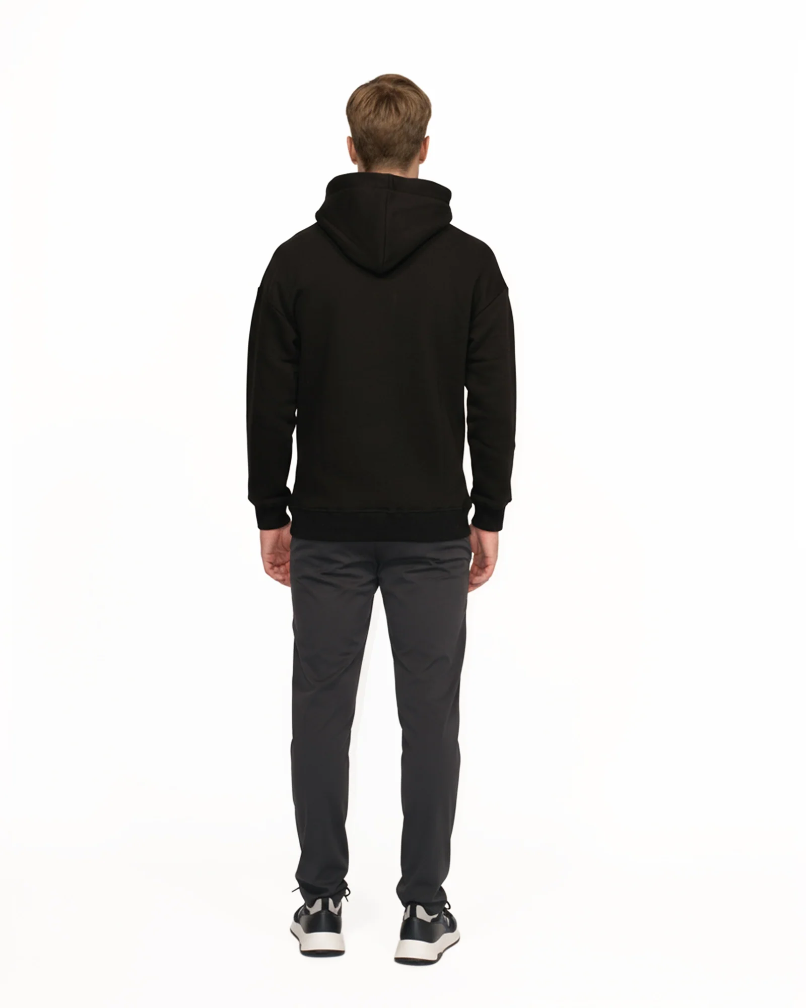 Heavy Plain Pocket Logo Hoodie - Black - Image 3
