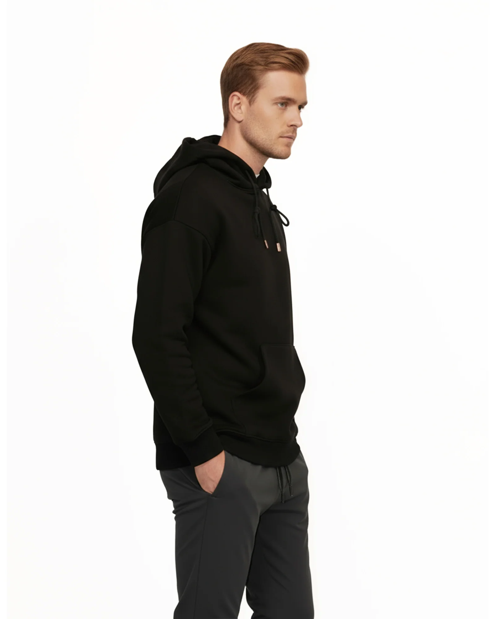 Heavy Plain Pocket Logo Hoodie - Black - Image 5